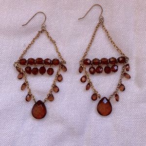 ✨4 for $25  - Gold chain and amber bead dangle chandelier earrings